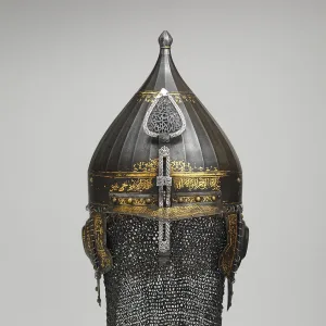 Helmet, Steel, iron, gold, silver, copper alloy, Turkish, probably Istanbul