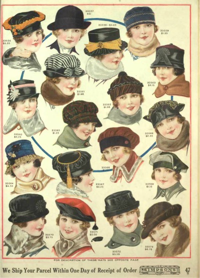 1918 年冬季女式帽子 - vintagedancer.com