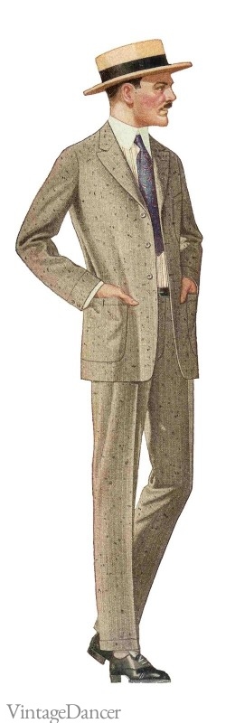 1918 年爱德华时代男士西装、亚麻西装、白色象牙色奶油色 - vintagedancer.com