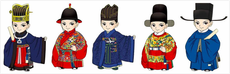 明朝（1368—1644）不同级别官员的一些服饰示例