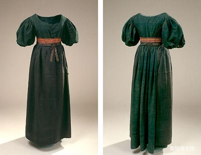 绿色全纱连衣裙，约。 1820
