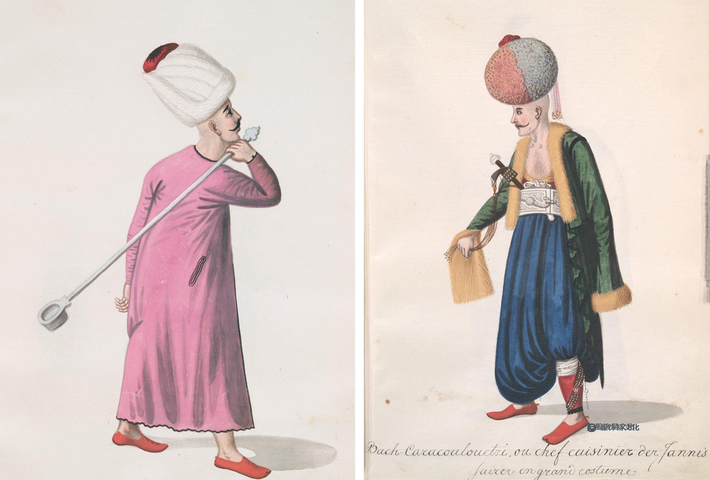 拿着大勺子的基层厨师和头戴精致头巾的主厨让人想起 16 世纪的风格。