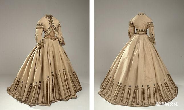 裙子搭配短上衣夹克，1860 年代初期