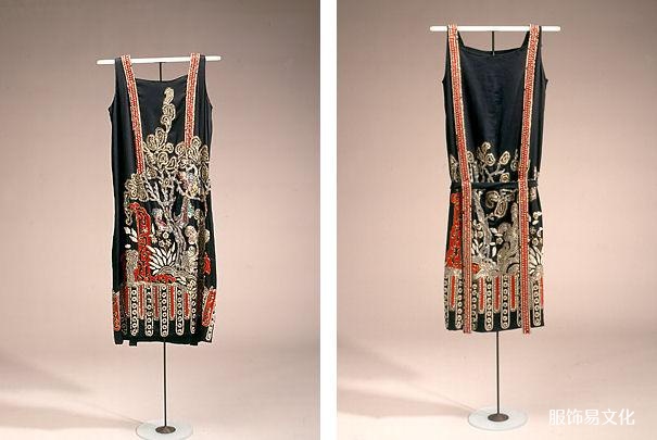 具有中国灵感的黑色 Charleston 连衣裙，约 100 厘米 1925年