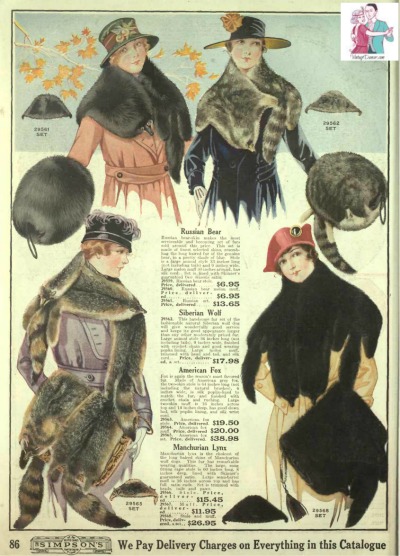 1918 年女式皮草披肩、毛皮手袋、毛皮项圈 - vintagedancer.com