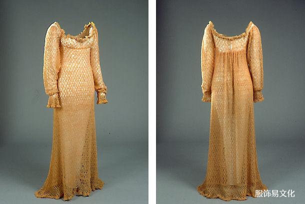 橙色羊毛针织连衣裙，1800 年代初