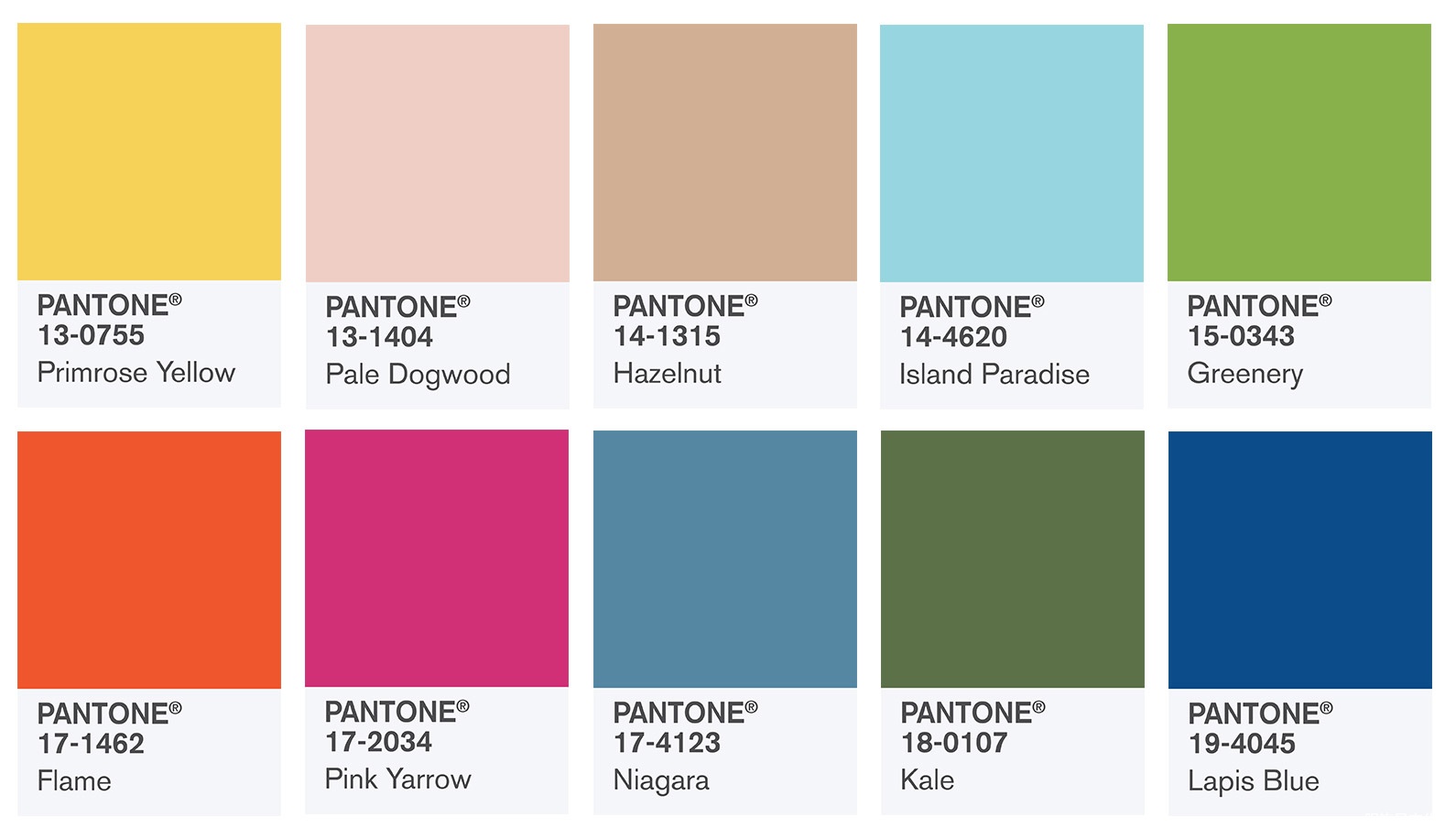 Pantone Institute 的色调预测示例（2017 年秋冬）。